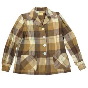 Vtg 50s Pendleton 49er Jacket Womens M Brown Tan Plaid Wool Chore Preppy Hiking